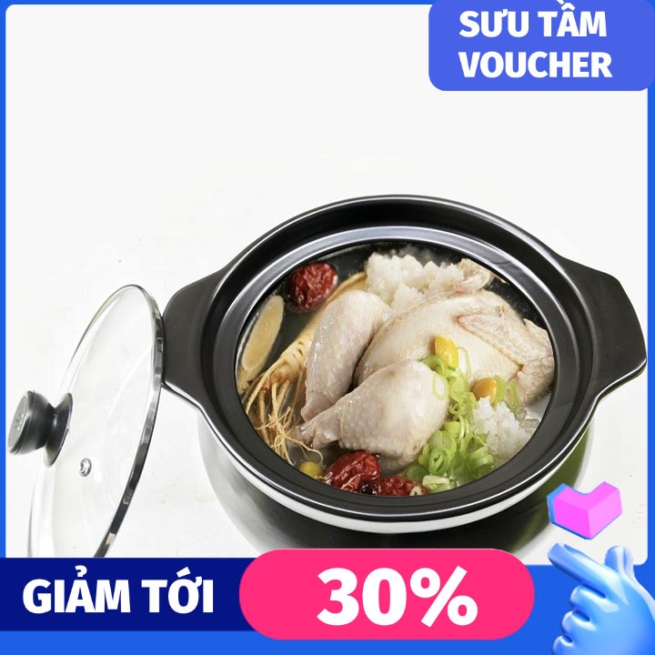 [HCM]Nồi đất hầm canh thịt 4L Đen nắp kính