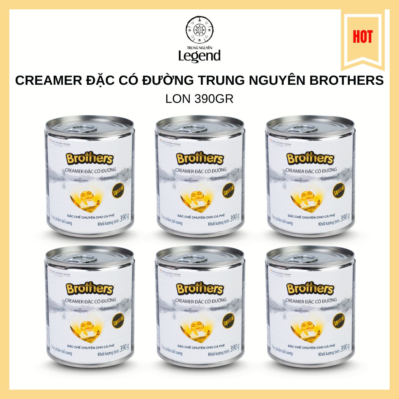 [Combo 6 Cans] Trung Nguyen Legend Brothers Condensed Milk - 390Gr Can - Ingredients for Coffee Preparation