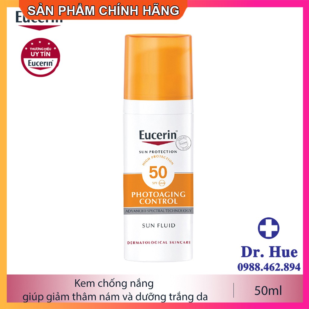Kem chống nắng giúp giảm thâm nám và dưỡng trắng da Eucerin sun serum double whitening spf50+, sản phẩm được chiết xuất từ các thành phần tự nhiên, an toàn và không gây kích ứng cho người dùng