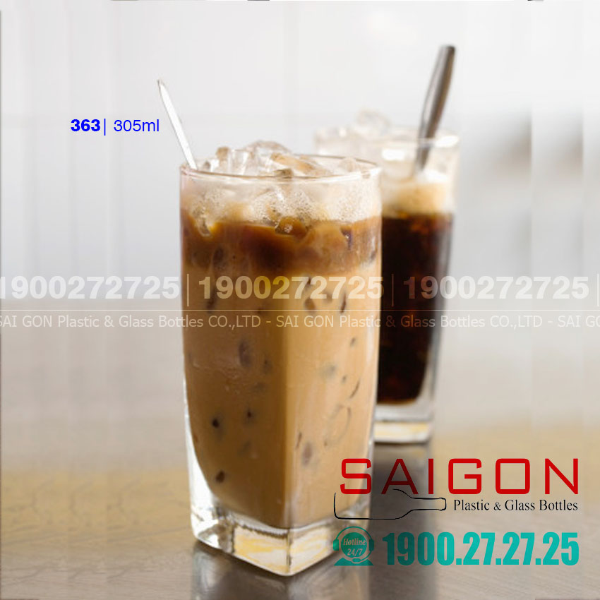 [HCM]Ly Thủy Tinh Union Cafe Vuông Cao 310ml | Nhập Khẩu Thái Lan