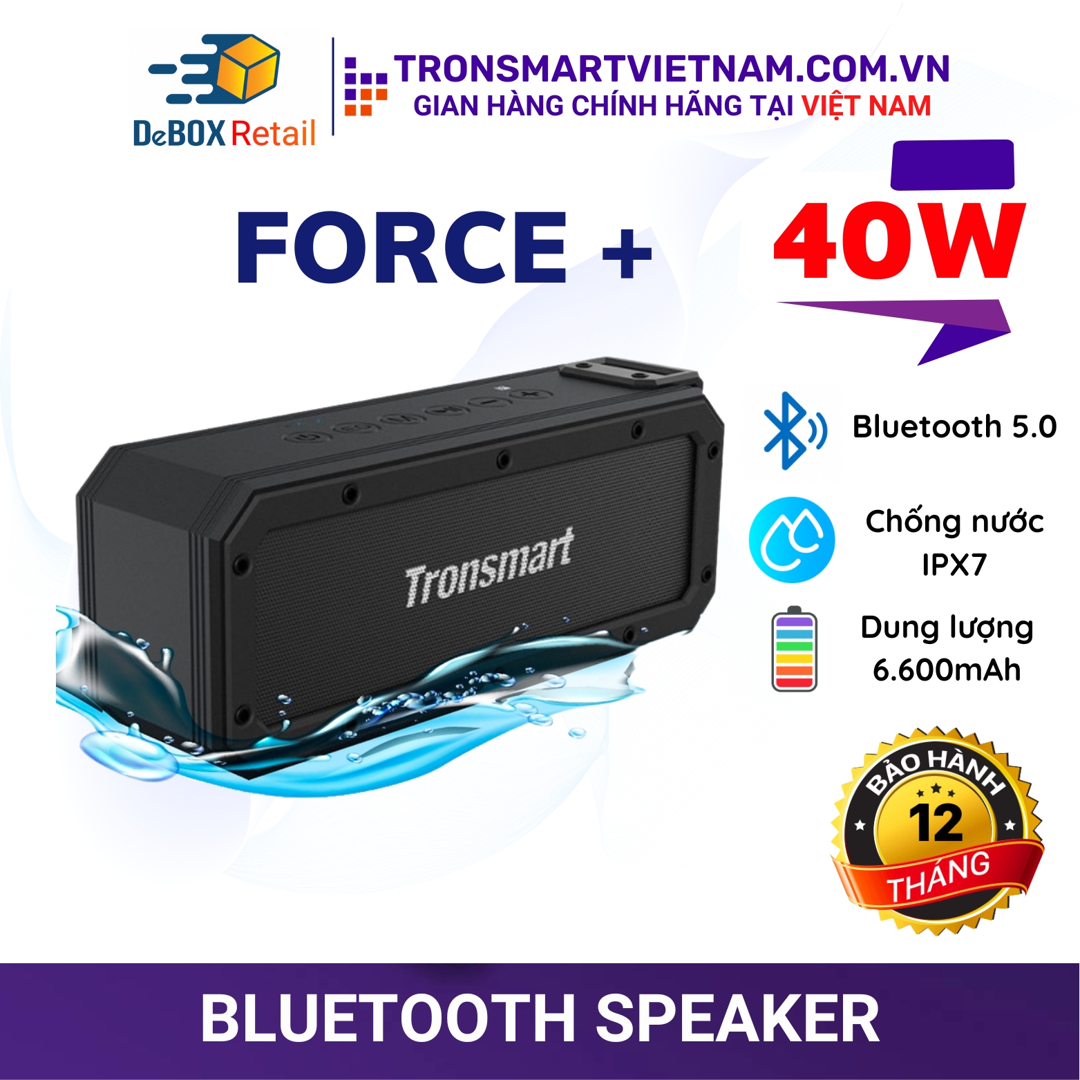 Loa Bluetooth Không Dây Tronsmart Element Force+ 40W v5.0 Công nghệ SoundPulse Chống nước IPX7- Hàng chính hãng Bảo Hành 12 Tháng