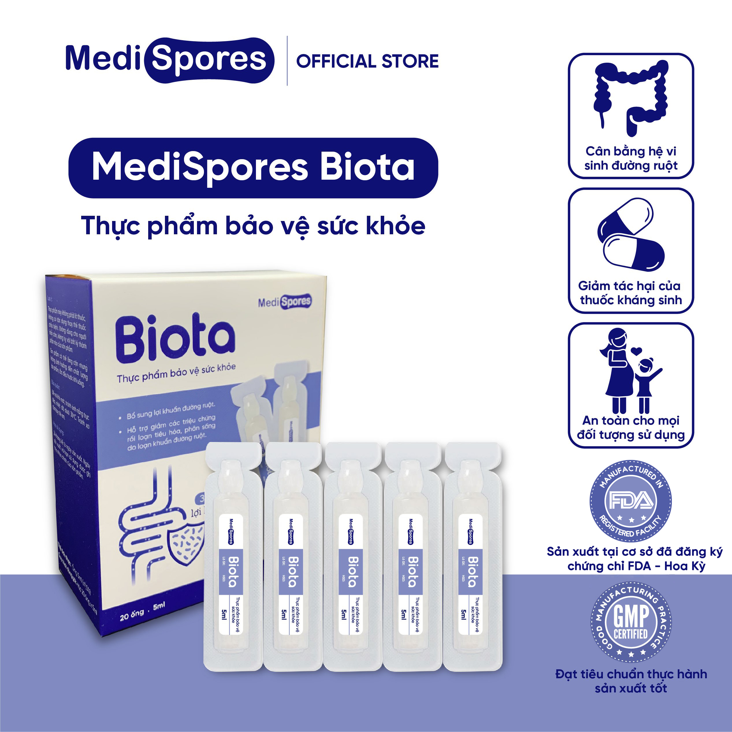 Men uống vi sinh MediSpores Biota bổ sung lợi khuẩn, giảm triệu chứng rối loạn tiêu hóa do sử dụng kháng sinh dài ngày, hỗ trợ hấp thu 1