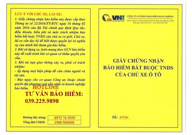Bảo hiểm tnds xe ô tô bắt buộc dưới 6 chỗ không kinh doanh vận tải