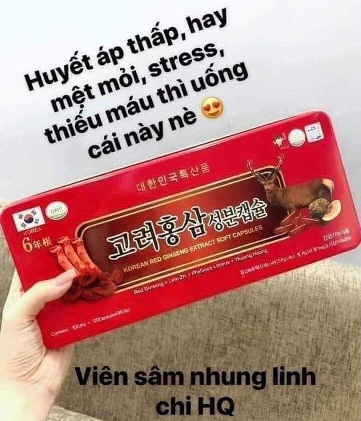 Sâm nhung linh chi Hàn Quốc - Hộp 120 viên dùng 2 tháng