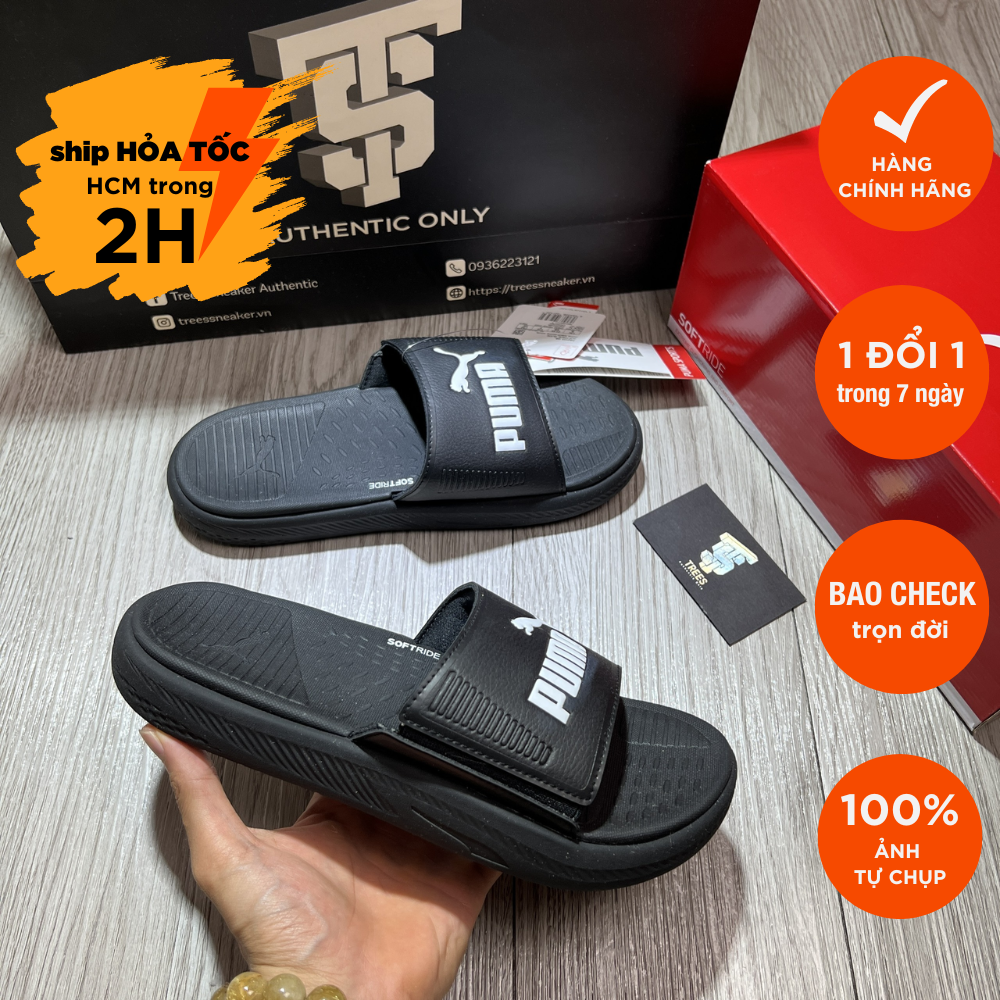 Dép puma softride slide black white 382111 08