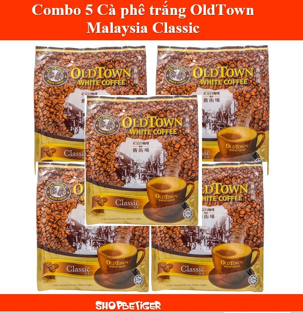 Date 2024 Combo 5 bịch Cà phê trắng OldTown Malaysia Classic hương truyền thống