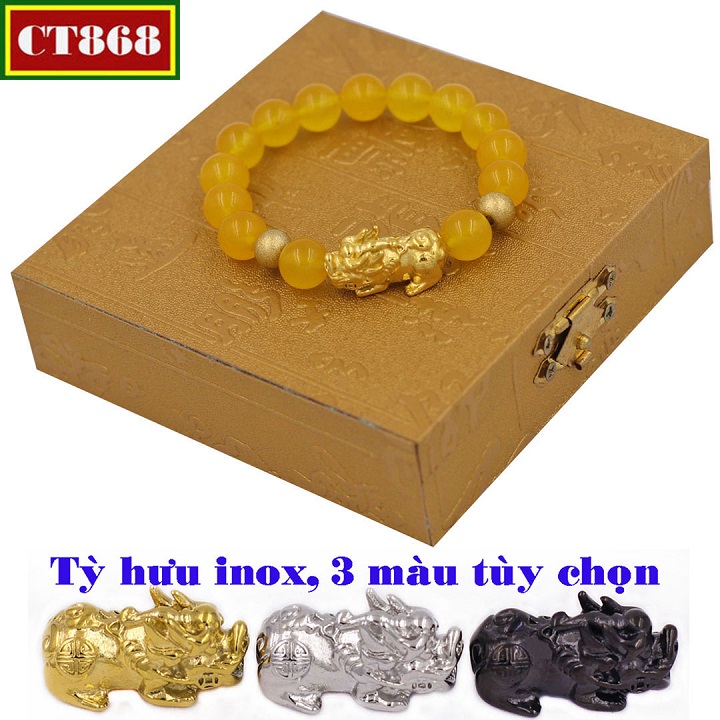 [HCM]Vòng chuỗi thạch anh vàng 10 ly tỳ hưu vàng VTTAVTHVHB10 hộp gỗ