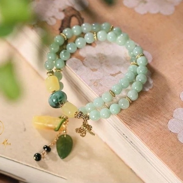 VT055 Lắc tay ngọc phỉ thuỷ và hổ phách tự nhiên