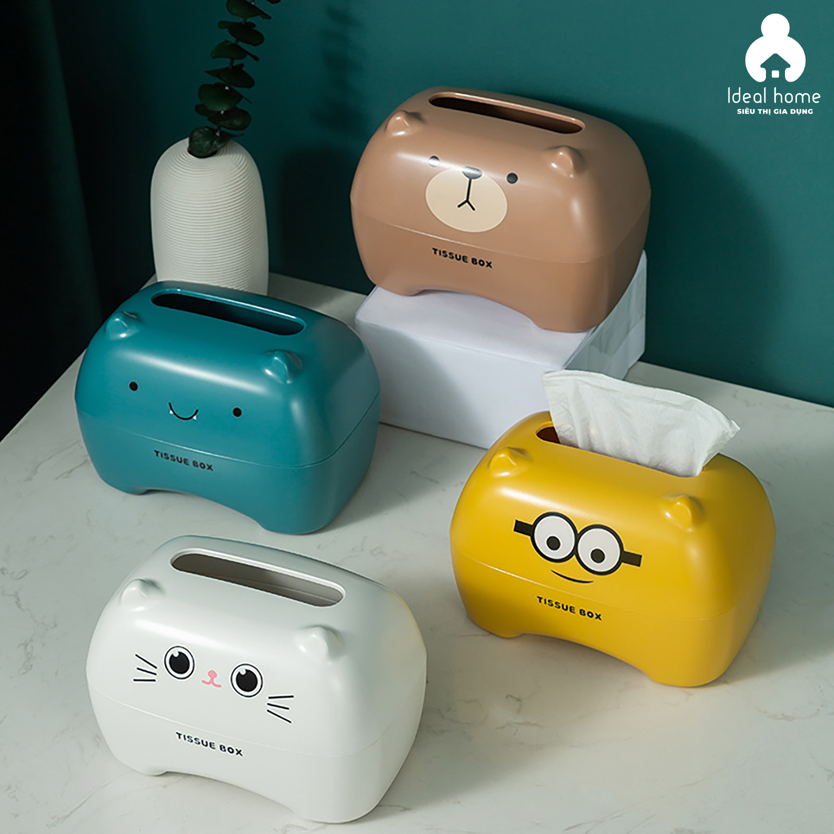 Hộp đựng khăn giấy để bàn nhựa siêu dày, bền hình vui nhộn MINION - IDEALHOME