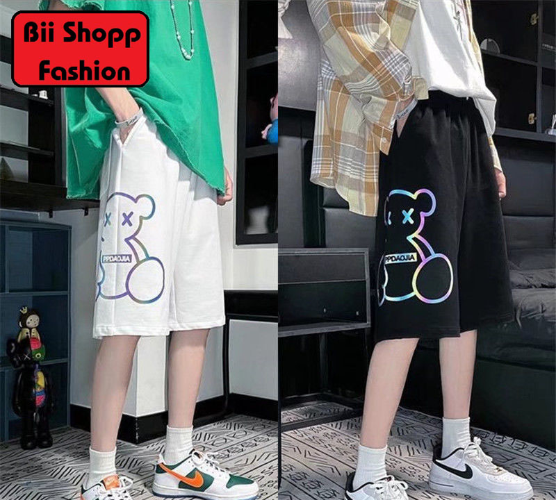 Quần short đùi phản quang in gấu phản quang đẹp./Quần short đùi phản quang Unisex cá tính basic.