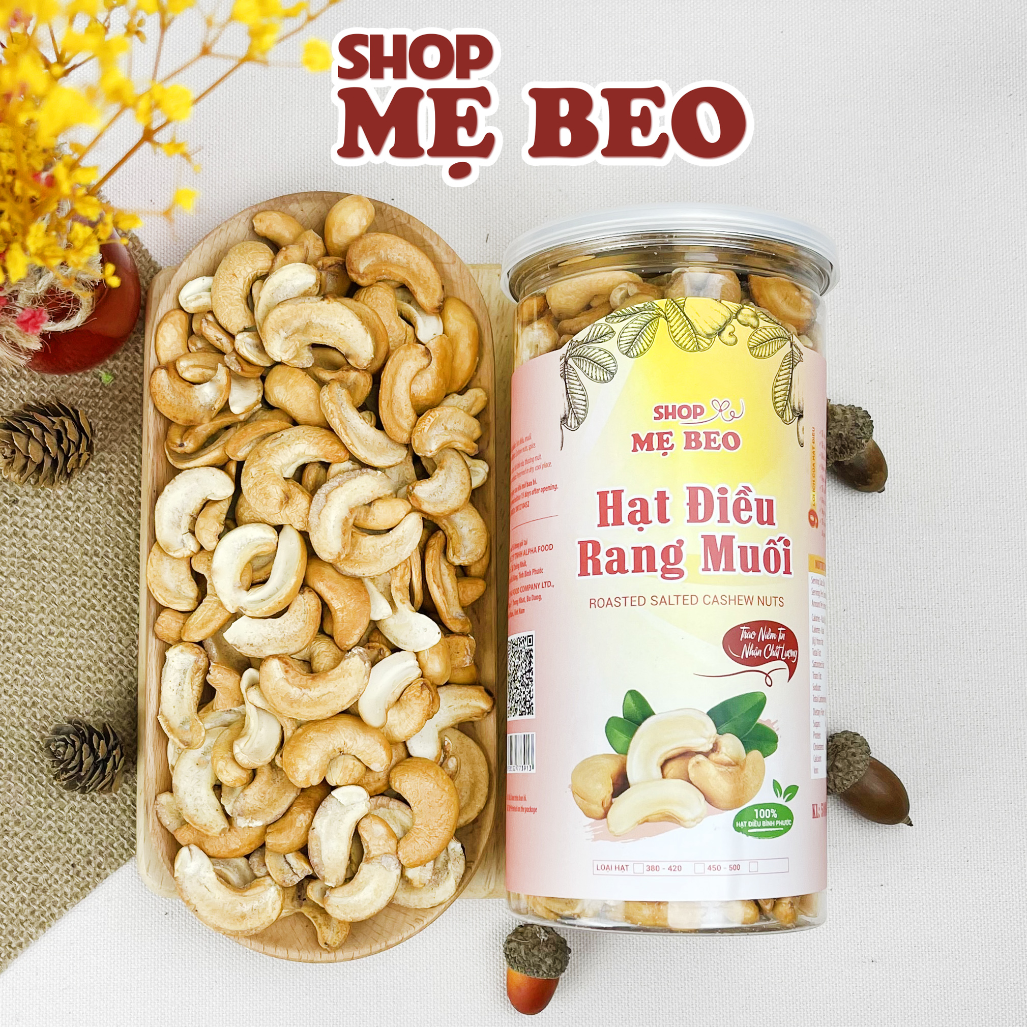 Hạt Điều Rang Muối Sạch Vỏ Lụa Loại Bể Shop Mẹ Beo