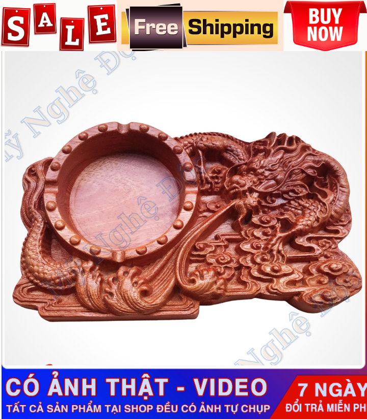 Gạt tàn thuốc bằng gỗ gõ chạm rồng độc đáo, hàng dày đẹp, độ bền theo thời gian, không sợ bể vỡ.