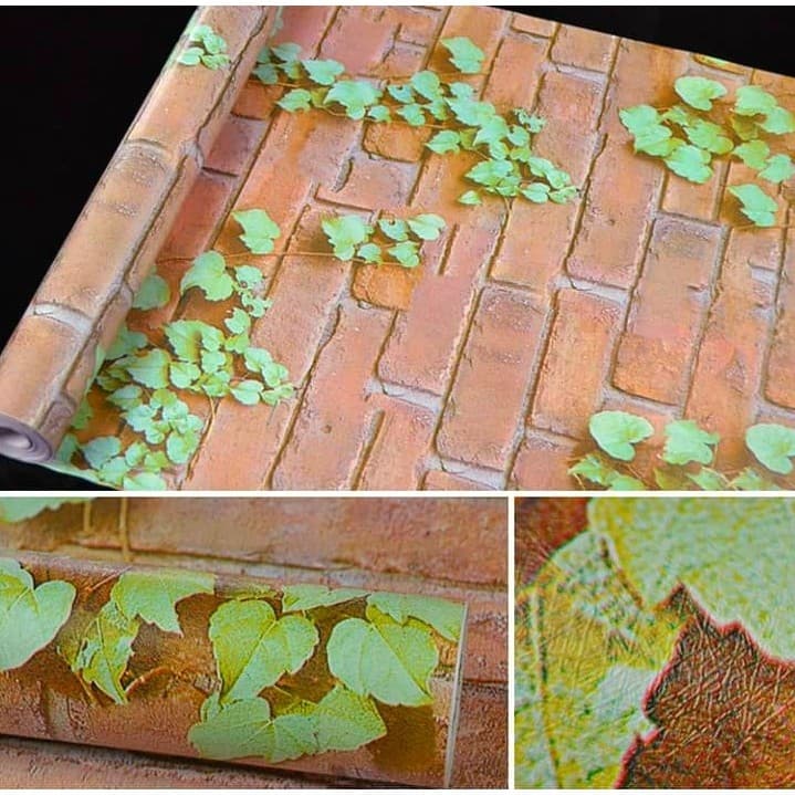 10m giấy dán tường gạch cổ điển có dây leo ( khổ 45cm, giấy có sẵn keo)