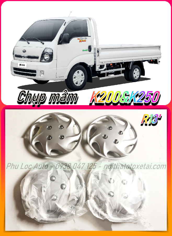 Bộ 2 chụp mâm bánh sau xe tải Thaco Kia K200 K250 K3000 K190 K140