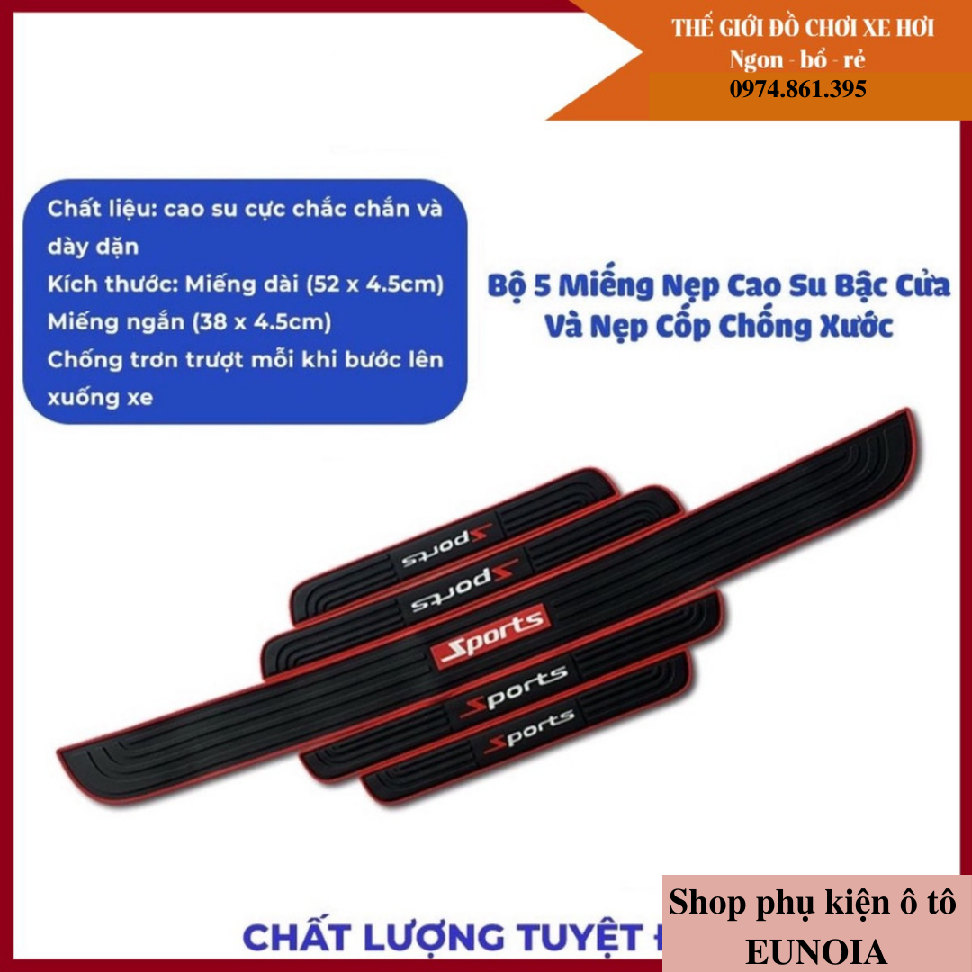 (full xe) Bộ 5 miếng cao su bậc cửa và nẹp cốp chống xước bậc cửa ô tô hãng Sports - Toyota - Hyundai - KiA - Honda - Phụ Kiện Đồ Chơi Ô Tô Xe Hơi EUNOIA