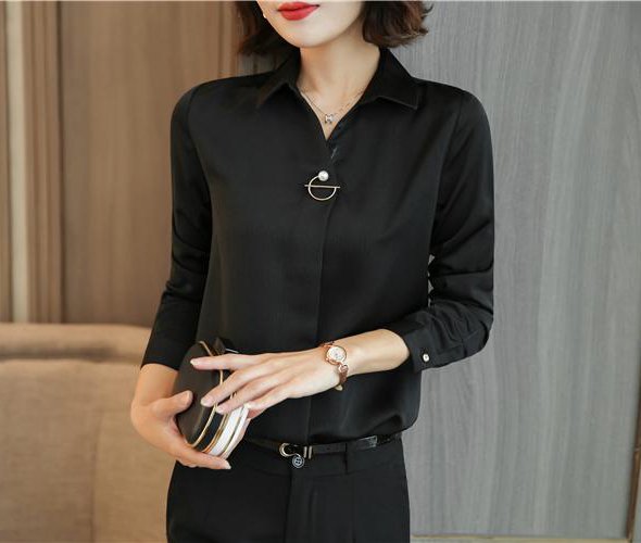 Áo kiểu sơ mi nữ tay dài màu đen công sở thời trang đẹp