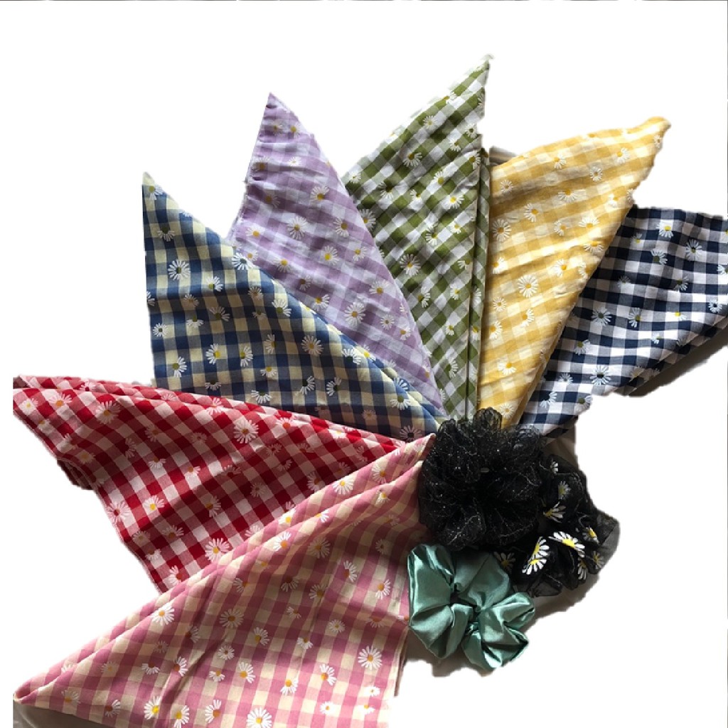 Bandana Khăn Quàng Đầu Caro Hoa Cúc