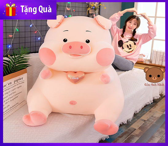 Gấu Bông Heo Ngồi Cổ Đeo Trái Tim , Thú Nhồi Bông Hình Con Heo Siêu To Giành Cho Quà Tặng Sinh Nhật