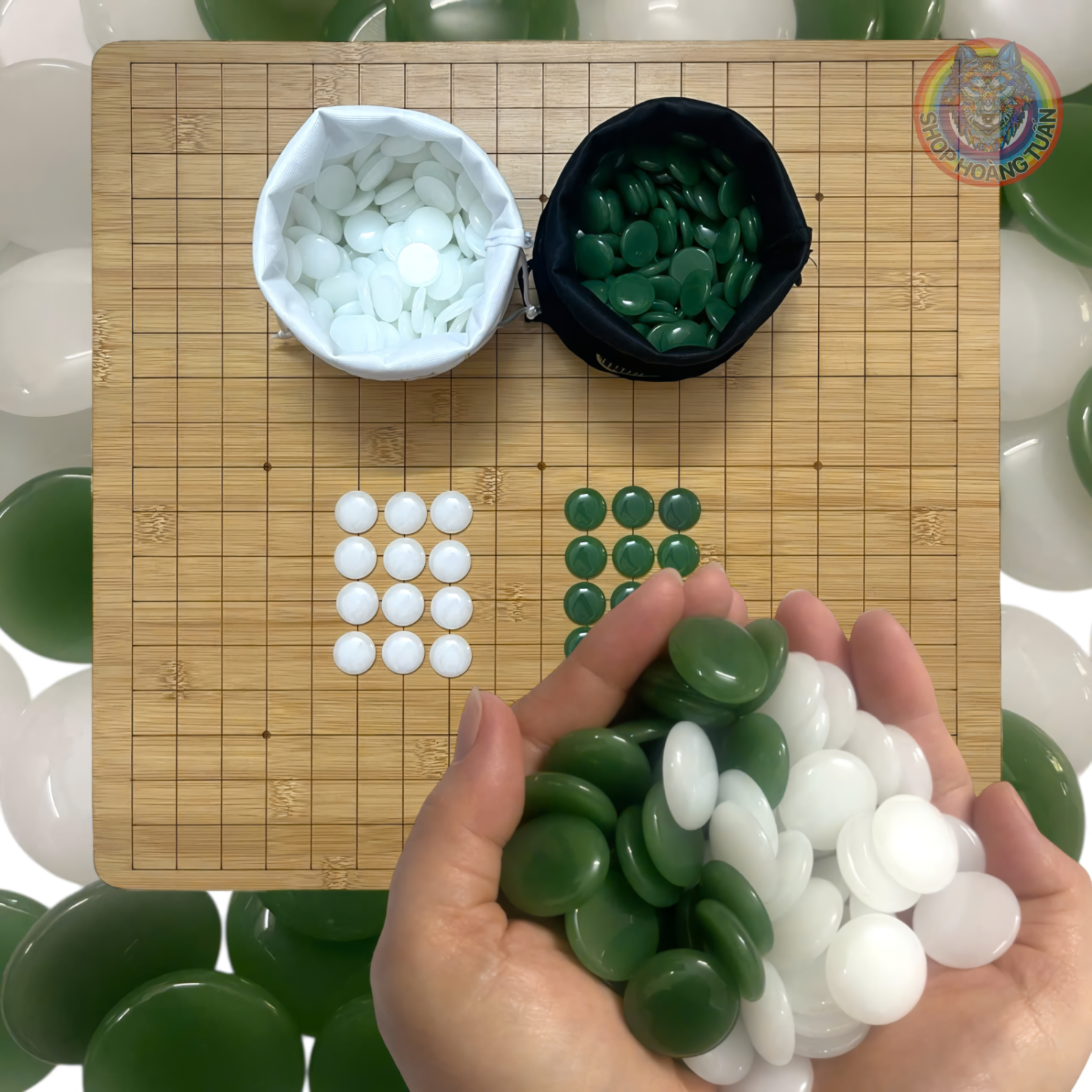  Bộ Quân Cờ Vây Giả Ngọc – Màu Xanh Ngọc Bích & Trắng - Size 22mm – Từ 240 361 Quân Kèm Bàn Cờ Tuỳ Chọn 