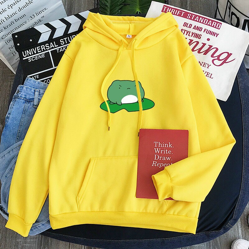 [HCM]sweater áo khoác nữ form rộng đi học áo hoodie nữ form rộng hót 2020 Áo Khoác Nỉ Bông Cúc Form Rộng Dài Chất Nỉ Mềm Mịn Dễ Chịu phối in ếch xanh nhiều màu MTB