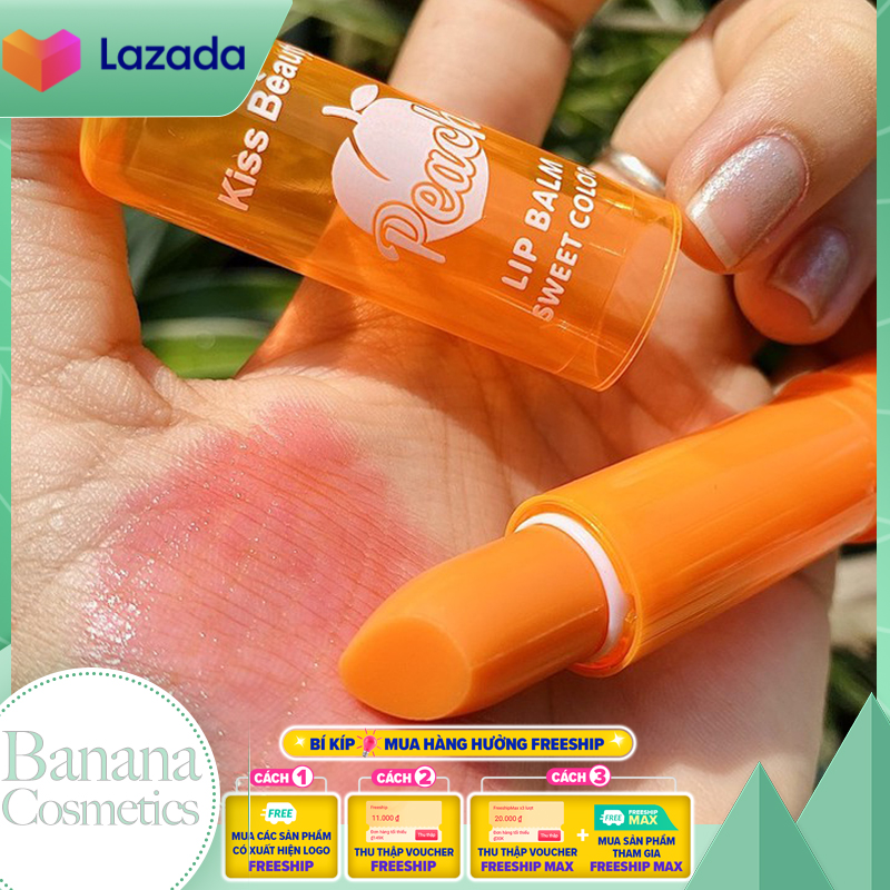 [HCM]Son dưỡng đào Peach giúp môi không bị khô Giữ ẩm môi cho môi luôn hồng hào và căng mọng nè | Son Dưỡng Môi Màu Đào Peach Kiss Beauty