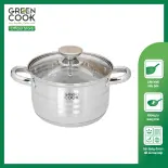 Nồi Inox 5 đáy cao cấp nắp kính 18 cm Green Cook GCS243-18IH - Chính Hãng