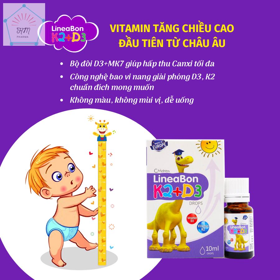 Lineabone Vitamin D3+ K2- Giải pháp tăng chiều cao cho bé