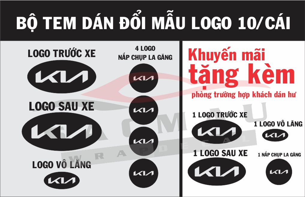 LOGO KIA CERATO,  K3, MORNNING mới 2021, decal LOGO KIA dán đổi mẫu mới