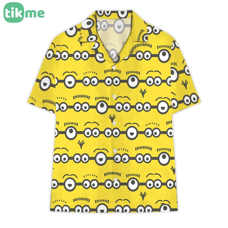 Áo sơ mi hawaii tay ngắn tikme minions họa tiết mắt minions sinh động size xs-2xl