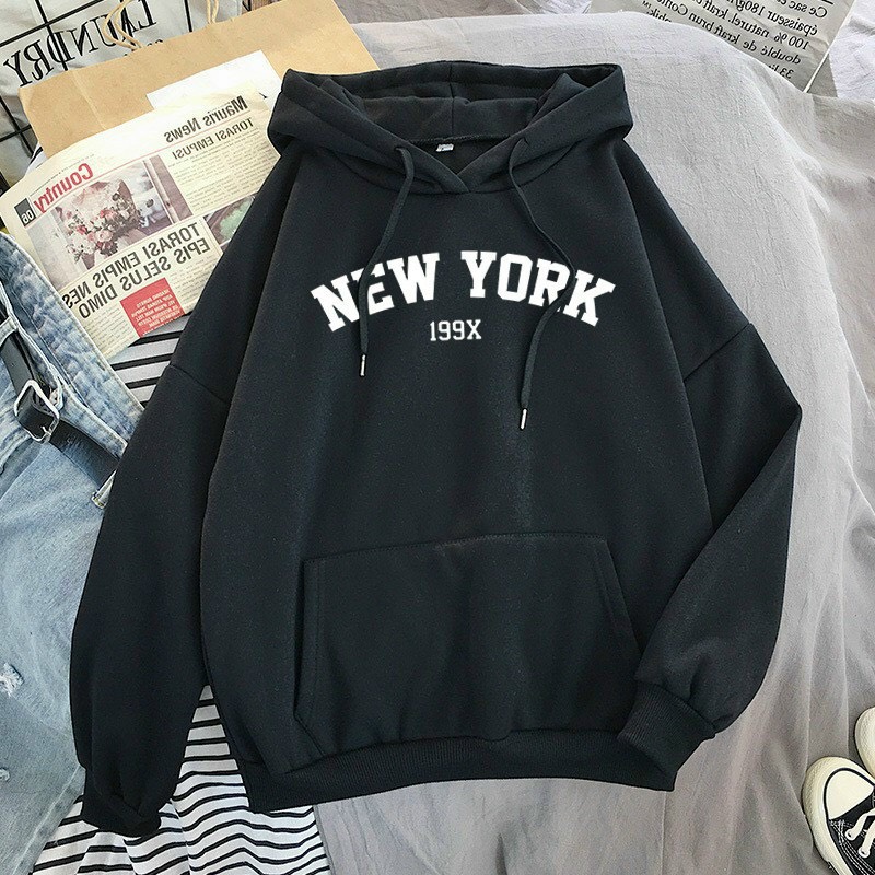 Áo khoác hoodie NEW YORK thiết kế basic với mũ liền form chuẩn ulzzang Hàn quốc chất nỉ dày dặn