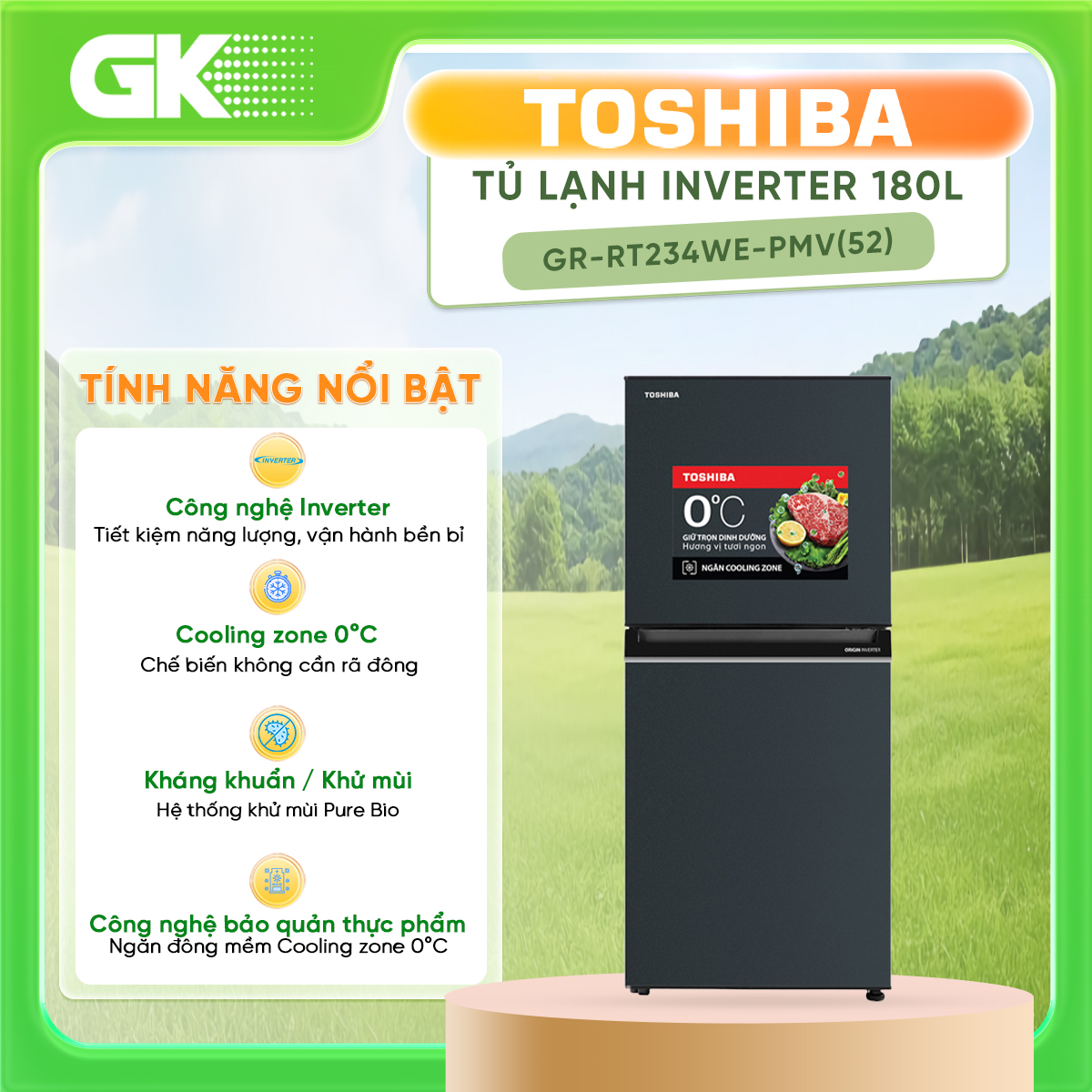 Tủ lạnh Toshiba Inverter 180 lít GR-RT234WE-PMV(52) - GIAO TOÀN QUỐC