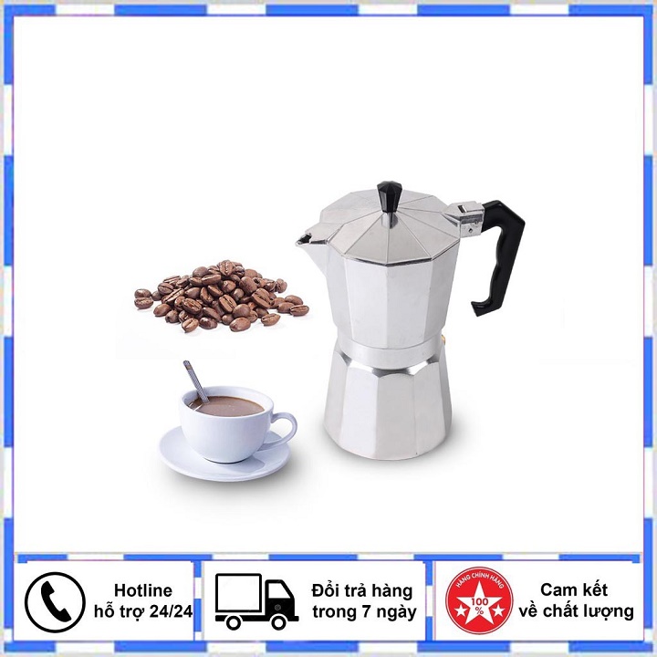 Bình pha cà phê Moka Pot 6 tách 300ml bằng Nhôm cao cấp, máy pha cà phê (cafe), ấm pha cà phê chuyên dụng tiện lợi hơn Phin pha cà phê kiêm bình pha trà phù hợp với gia đình, văn phòng