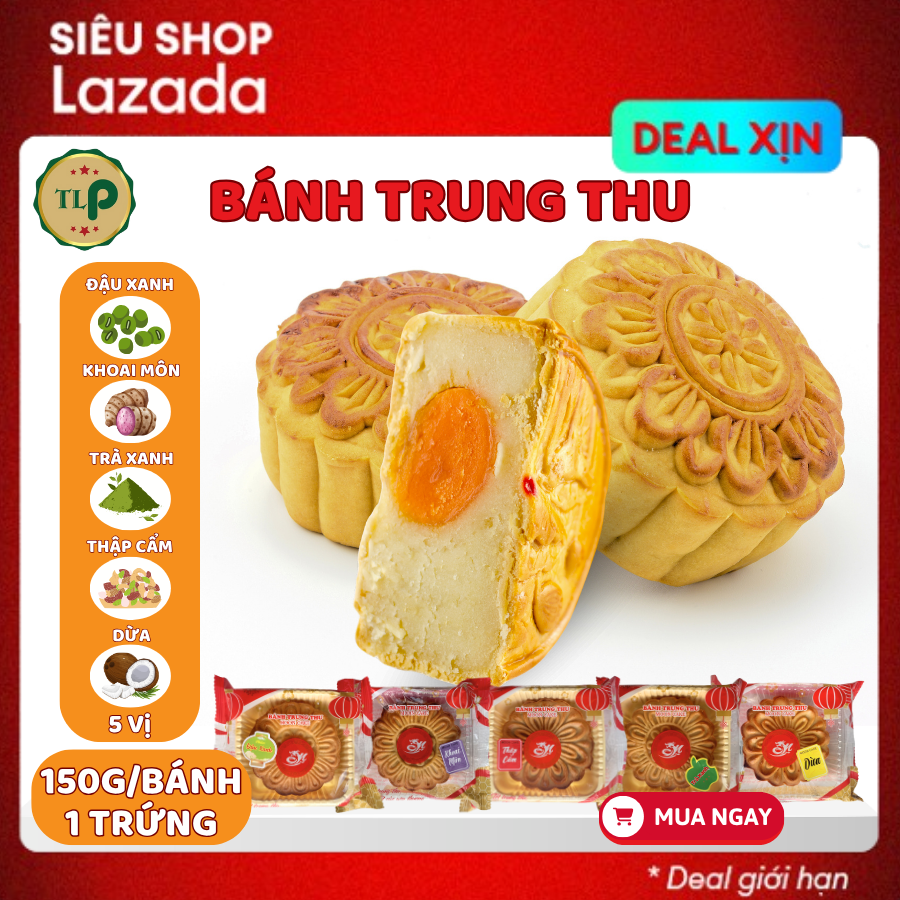 Bánh Trung Thu Truyền Thống Đủ Vị Bánh 150g 1 Trứng Muối