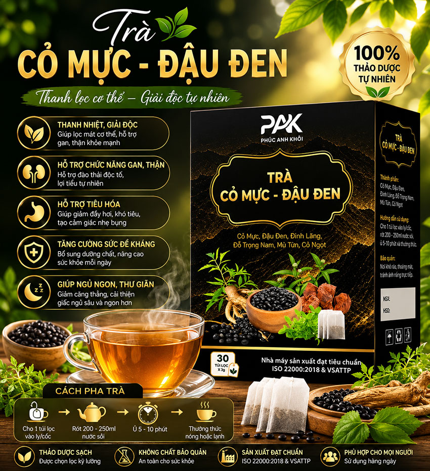 Trà cỏ mực đậu đen hộp 30 gói 3g - Tráng dương bổ thận