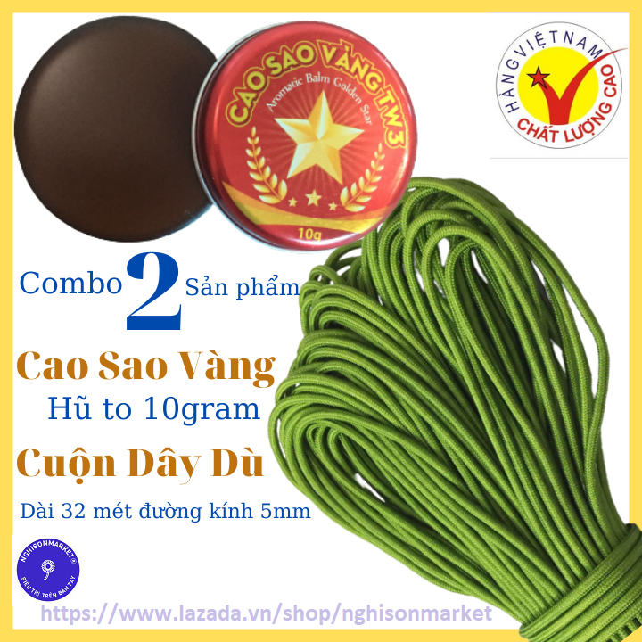 Combo cuộn dây dù tròn 5mm dài 32 mét và cao sao vàng hũ to 10 gram