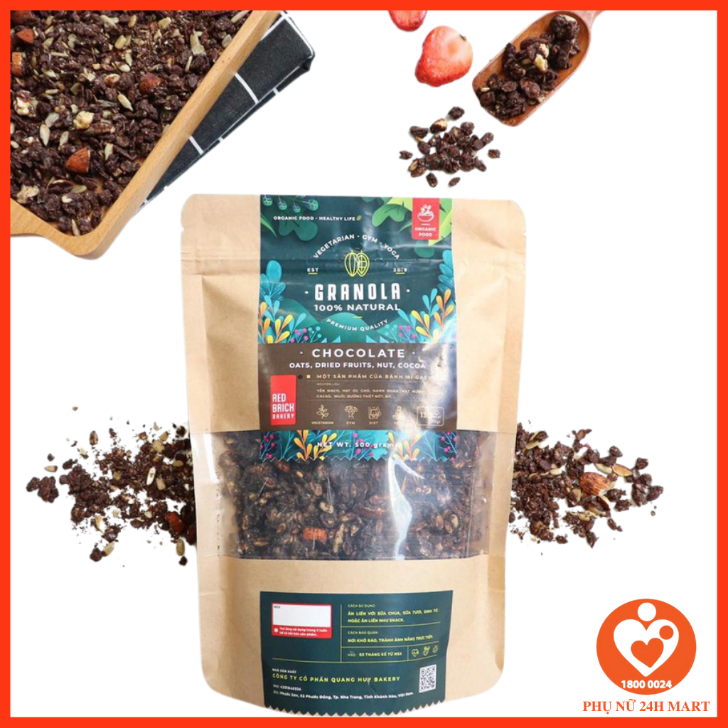 Ngũ Cốc Granola Gạch Đỏ Gói 500g, Giảm Cân, Tăng Cơ, Dành Cho Người Tập GYM, YOGA, DIET