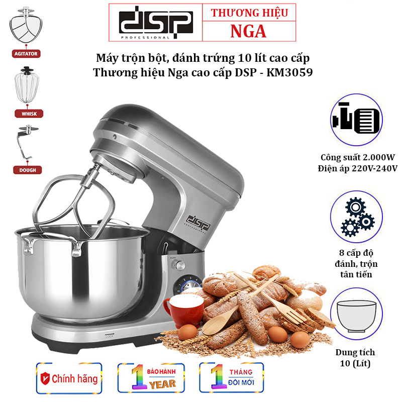 Máy trộn bột máy nhào bột máy đánh trứng cao cấp thương hiệu nga dsp km3059, công suất: 2000w, dung tích 10 lít