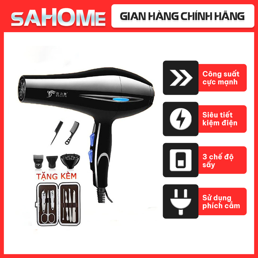 [FREESHIP+QUÀ TẶNG] Máy Sấy Tóc 2 Chiều Nóng Lạnh SH34 Máy Sấy 8020 Công Suất Lớn 2200W, Có Chức Năng Ánh Sáng Xanh, Tặng Kèm Phụ Kiện - Sahome