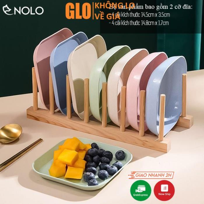 Set 8 khay đĩa vuông đựng thức ăn màu pastel gồm 2 cỡ chất liệu nhựa lúa mạch nhựa pp thực phẩm