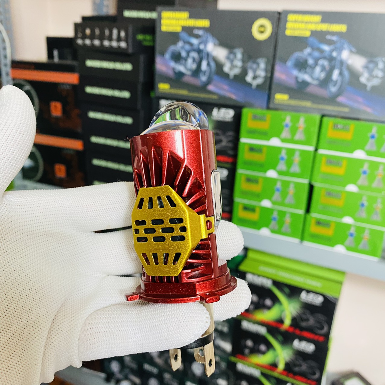Đèn pha led m01j bma chip led osram bi cầu cắt sáng chống chói chân đèn h4 lắp xe máy - ô tô