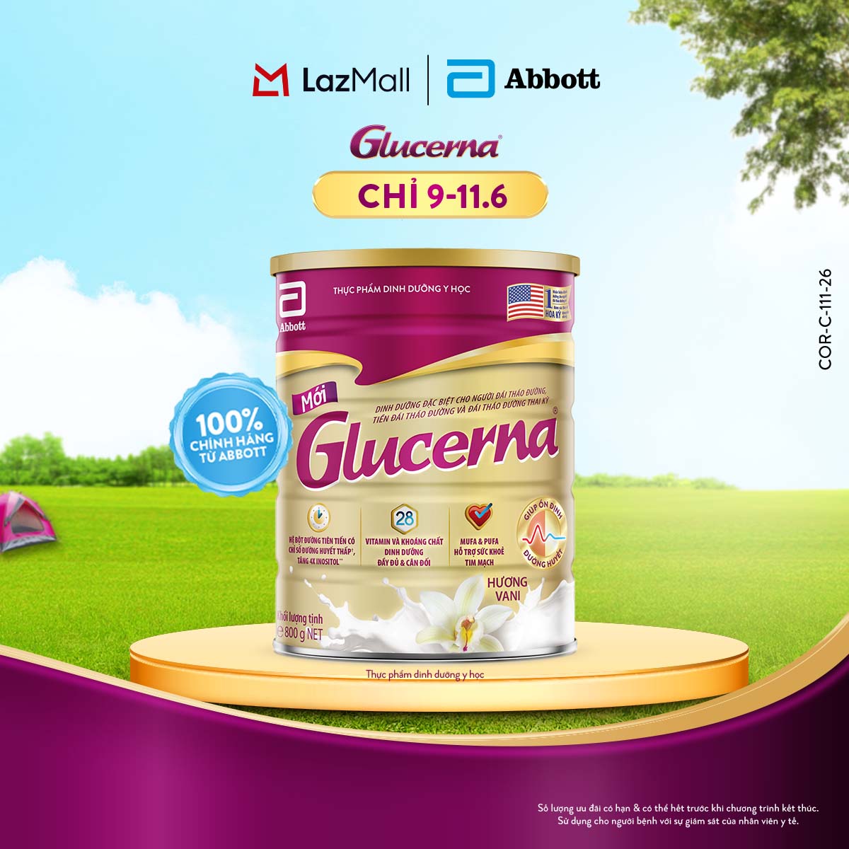 [CHỈ 09-11.06 GIÁ TỐT MUA NGAY-SLCH] Sữa bột Glucerna hương vani 800g