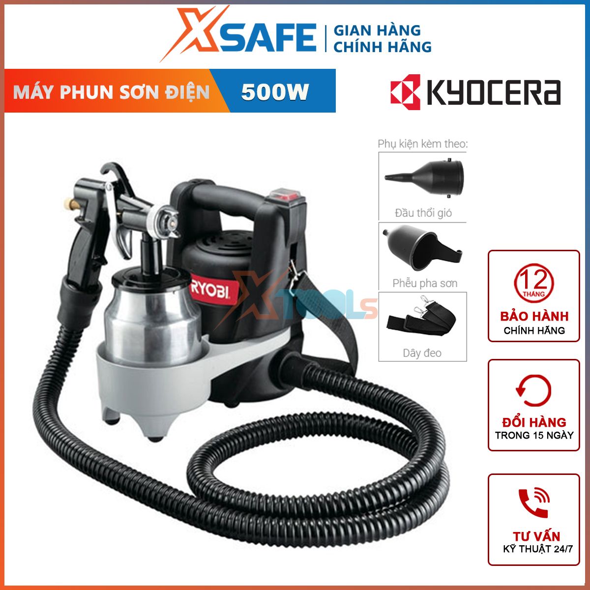 Máy phun sơn cầm tay dùng điện kyocera - ryobi nhật bản súng phun sơn điện 220v công suất 500w bình chứa 1000ml sơn đa năng, sơn pu, sơn nước, sơn nhà, gỗ, kim loại,...