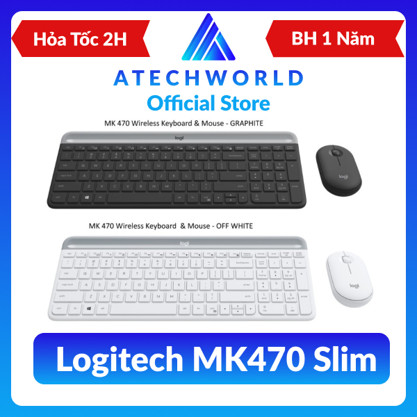 Bộ bàn phím và chuột không dây logitech mk470 slim - hàng chính hãng - có xuất vat