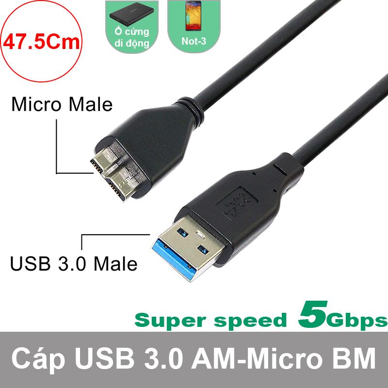 Cáp USB 3.0 cho ổ cứng di động 47Cm - Dây USB AM sang Micro BM