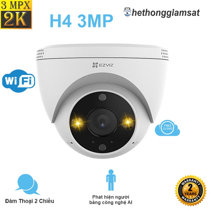 Camera IP Wifi Dome EZVIZ H4 3MP 2K, Đàm Thoại, Màu Bang Đêm, Chống Nước, Bảo Hành 24Th, Chính Hãng