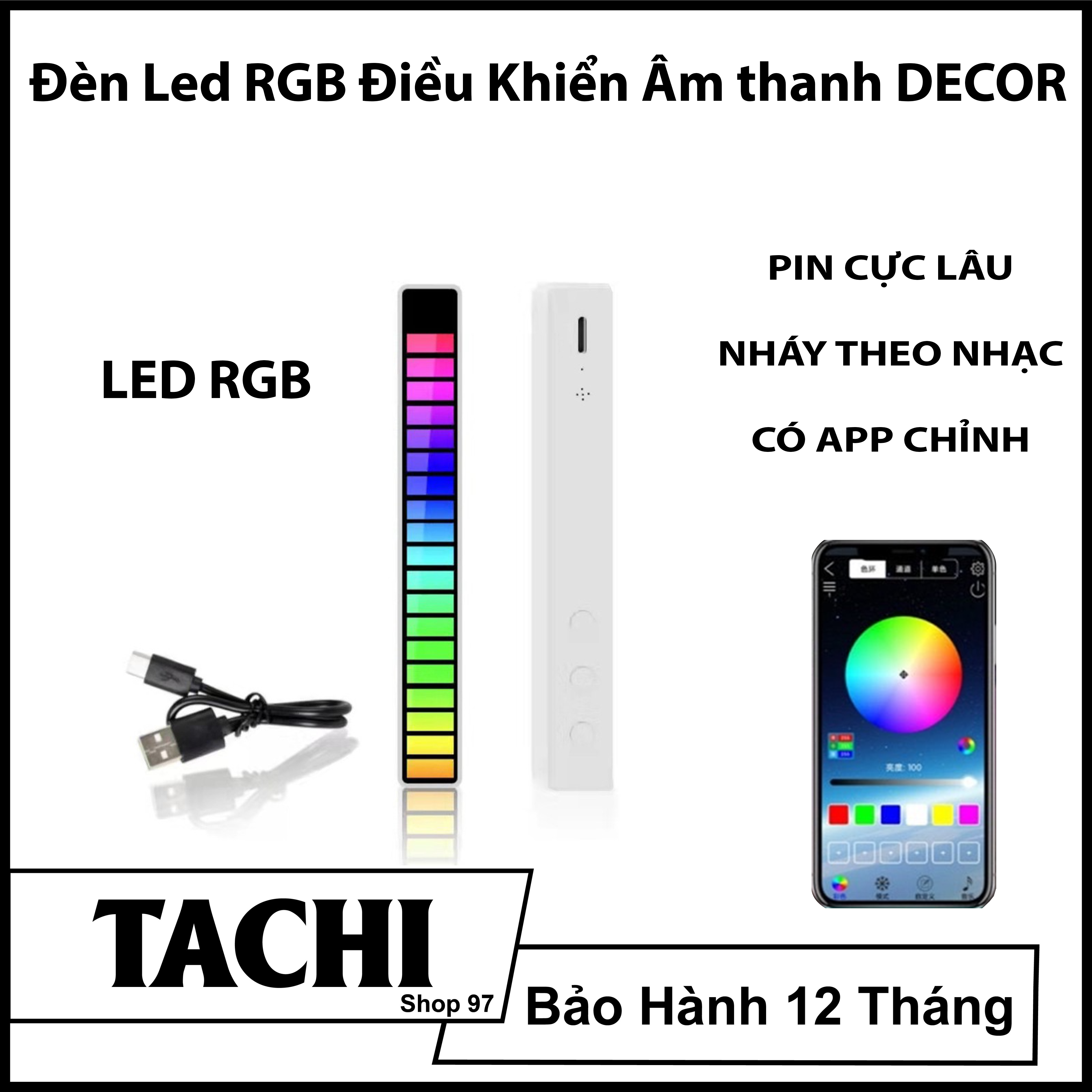 Thanh đèn led rgb điều khiển âm thanh decor