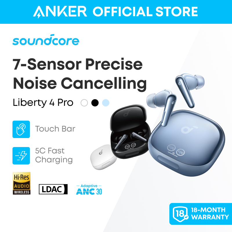 Tai Nghe Không Dây Soundcore Liberty 4 Pro by Anker, Noise Cancelling Wireless Earbuds, 7-Sensor and Real-Time Adaptive Noise Cancelling, 2× Faster Charging, Studio-Level Hi-Fi Music, Clear Calls with 6 Mics and AI