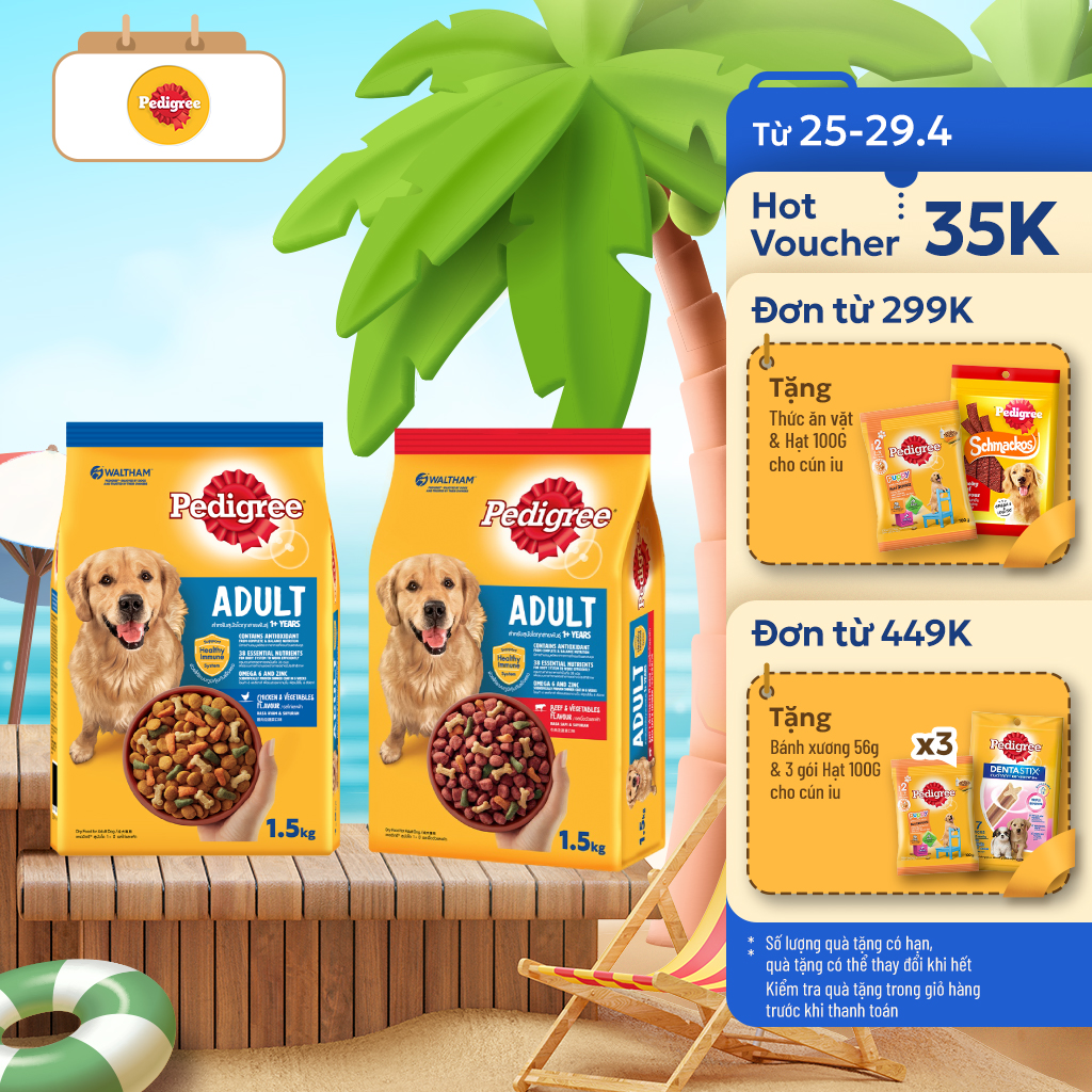 Bộ 2 túi thức ăn PEDIGREE® cho chó lớn dạng hạt 1.5kg (2 túi)