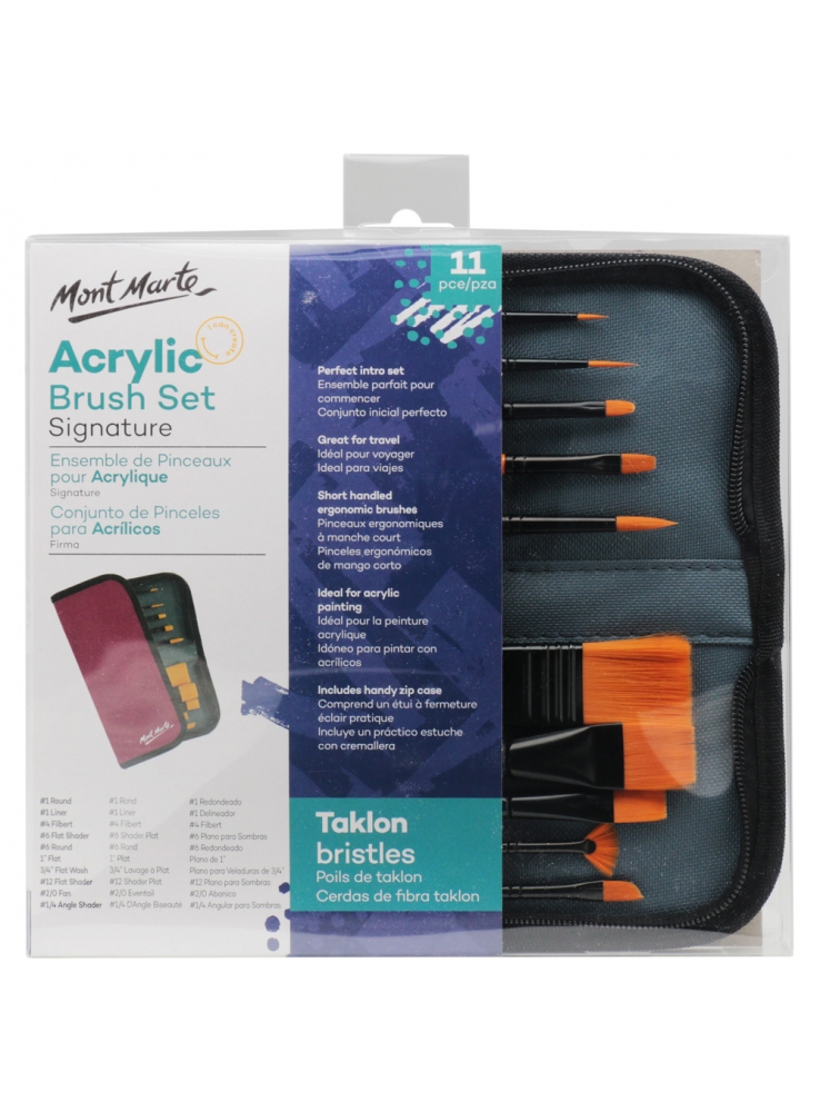 Bộ 10 cọ vẽ màu Acrylic/màu nước/màu dầu Mont Marte kèm túi