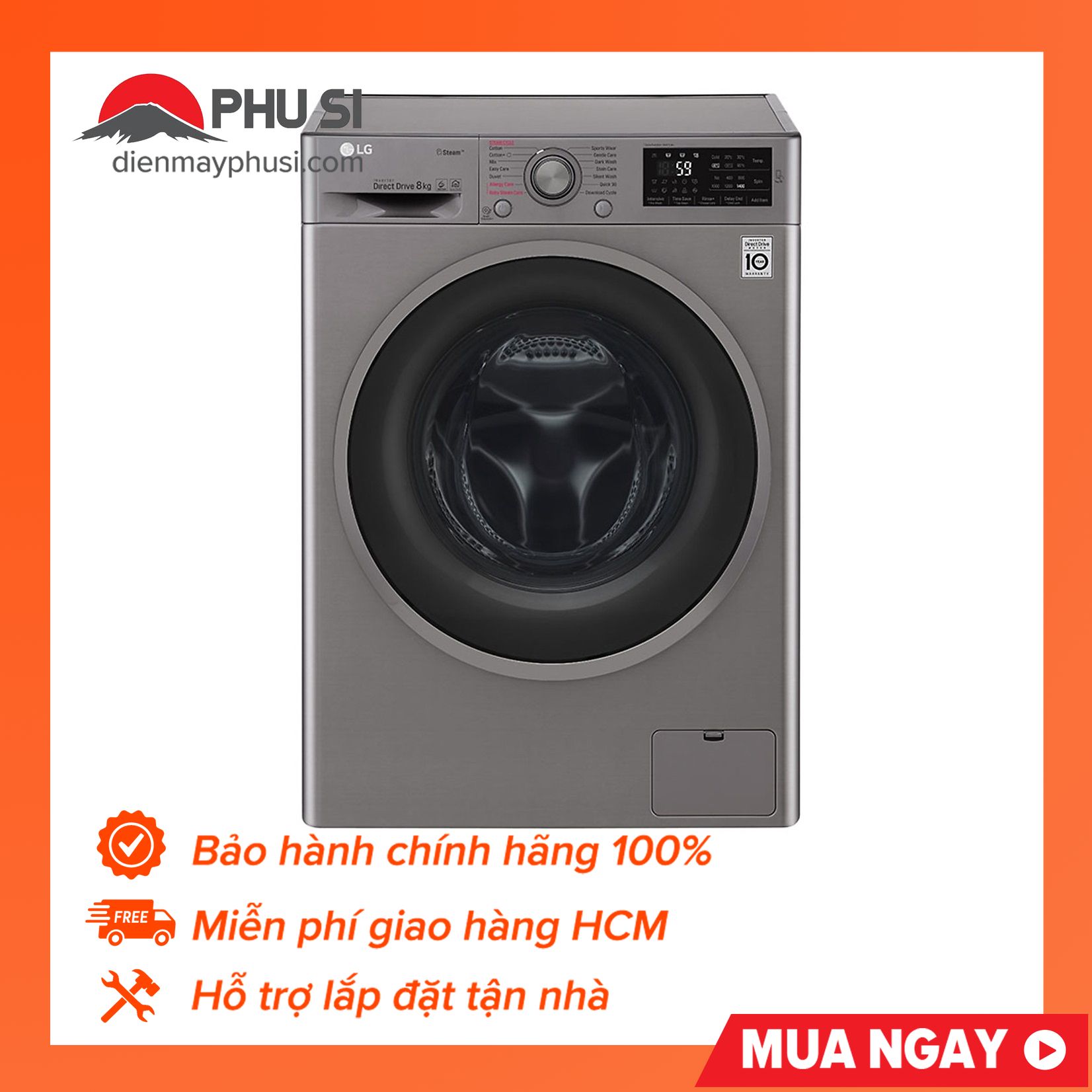 Trả góp 0% - bảo hành 2 năm - máy giặt lg fc1408s3e 8kg inverter